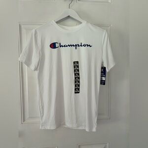 Champion White Tee with Navy Logo